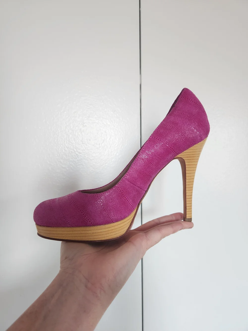 Cole Haan Fuchsia Platform High Heel Pump with Wood-Look Heel